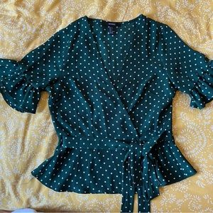 wrap green polka dot blouse